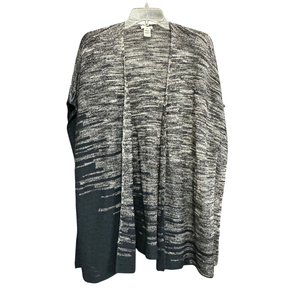 Pure J Jill ‎ M/L Open Front Cardigan Sweater Cape Black White Marled Ombre